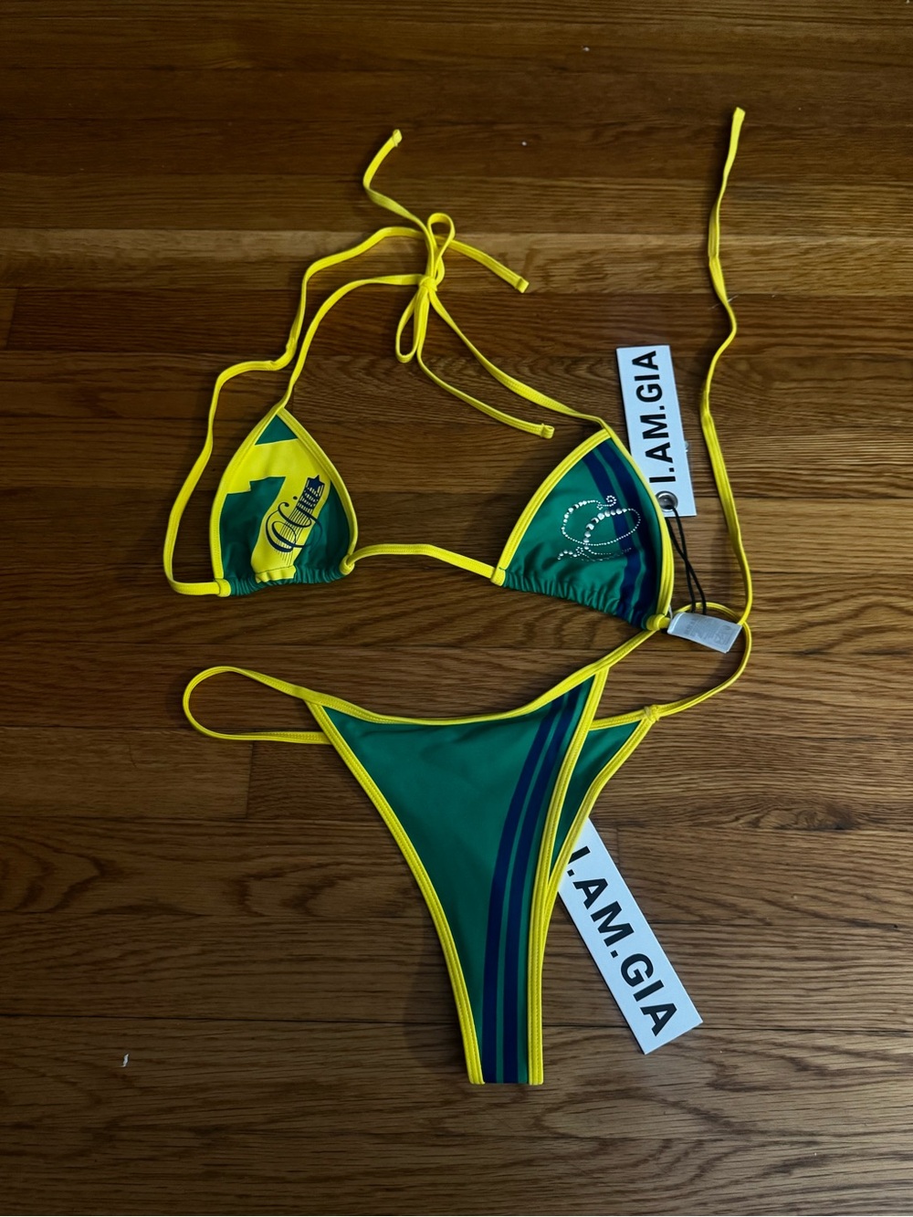 I.AM.GIA Green & Yellow Triangle Bikini Set